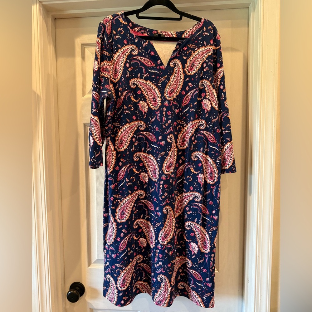 Talbots Plus Paisley Floral  Print Navy Dress X 16 18